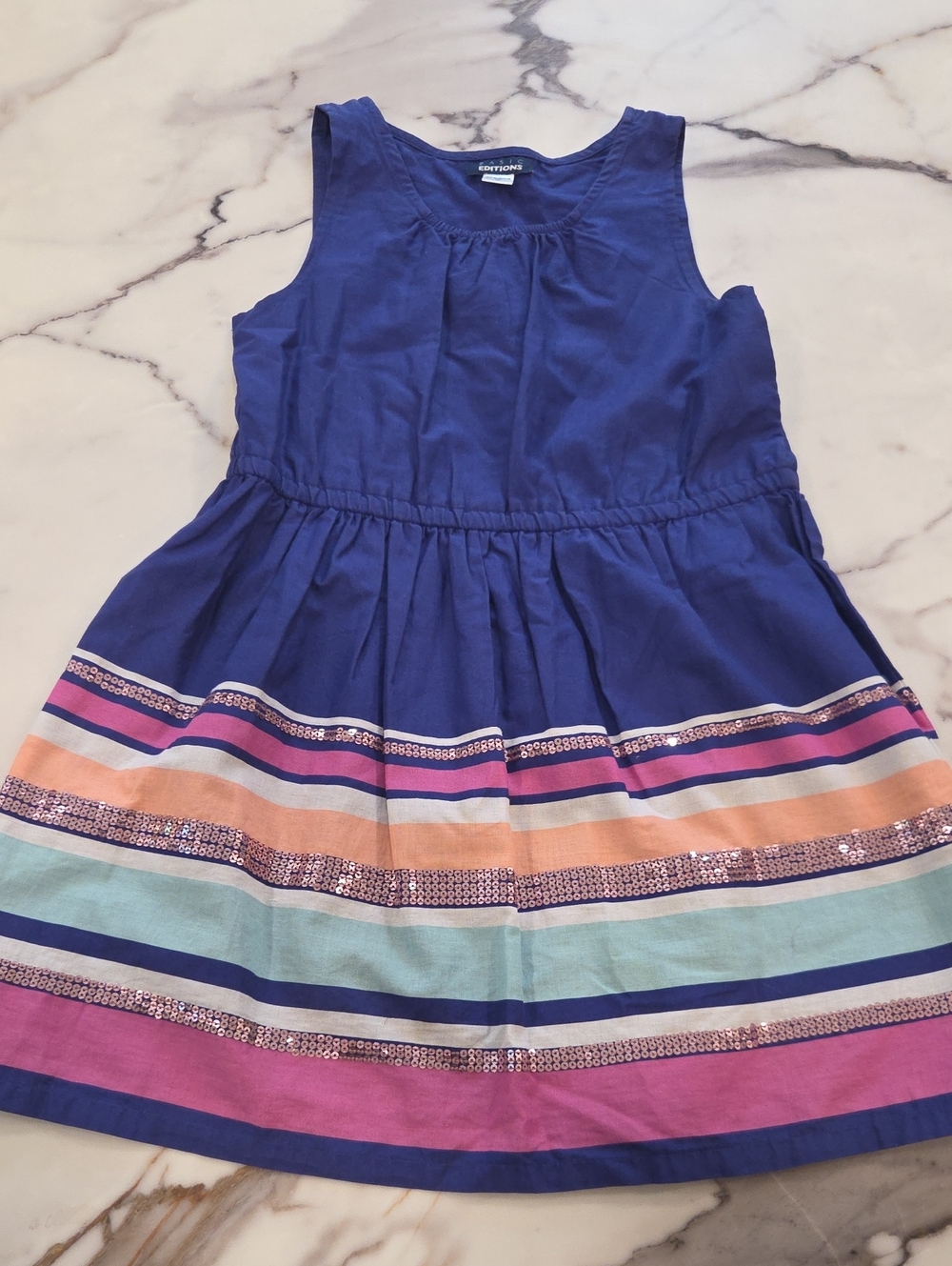 Basic Editions Navy Sleeveless Dress with Pink, Peach and Mint Stripes